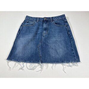Denim Frayed Hem A-Line Skirt By TopFeeling Ladies Size M Blue (F321)
